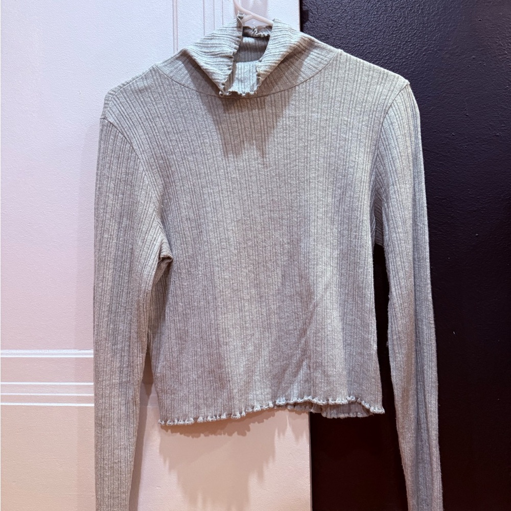 Madewell Light Gray Ribbed Turtleneck Sweater